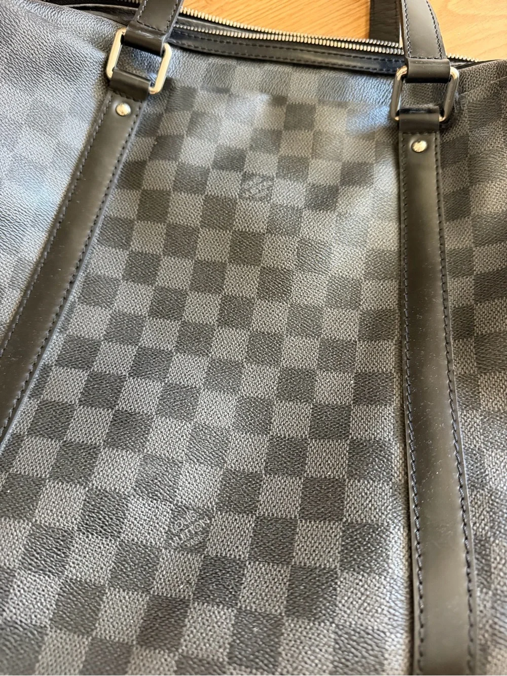 Men's Black Checkered Laptop Briefcase with Shoulder Strap